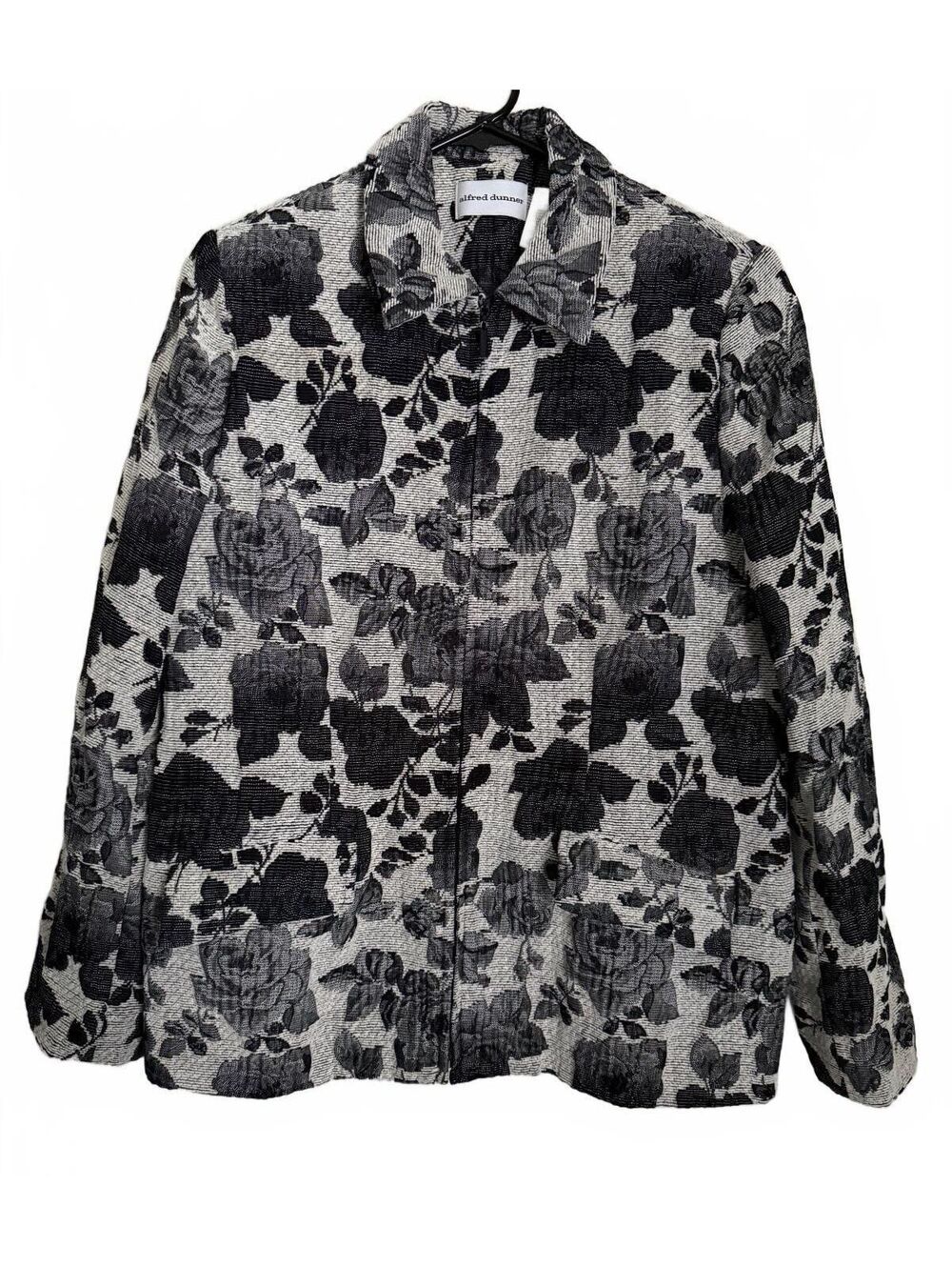 Alfred Dunner Women's Blazer Jacket Size 12 Black White Floral Cottage Coquette